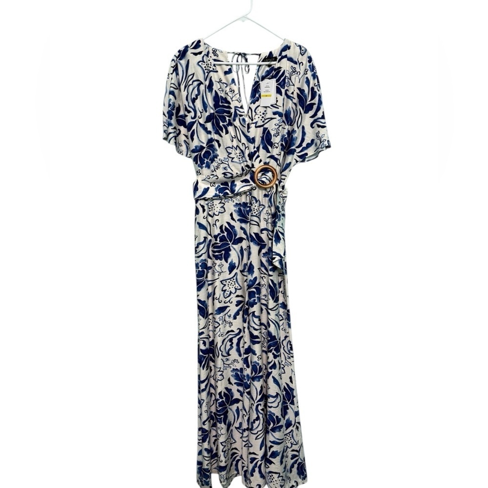 1.STATE Floral Blue and White Jumpsuit - Picture 5 of 9